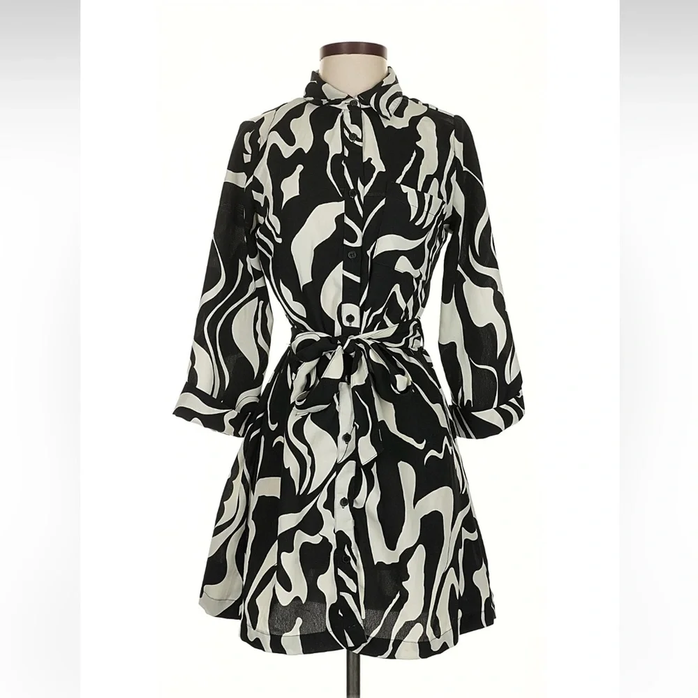 Sincerely Jules Monochrome Patterned Tie Dress - Picture 1 of 5